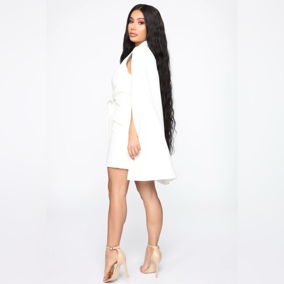 FASHION NOVA On Payroll Blazer Cape Dress White - Picture 4 of 12